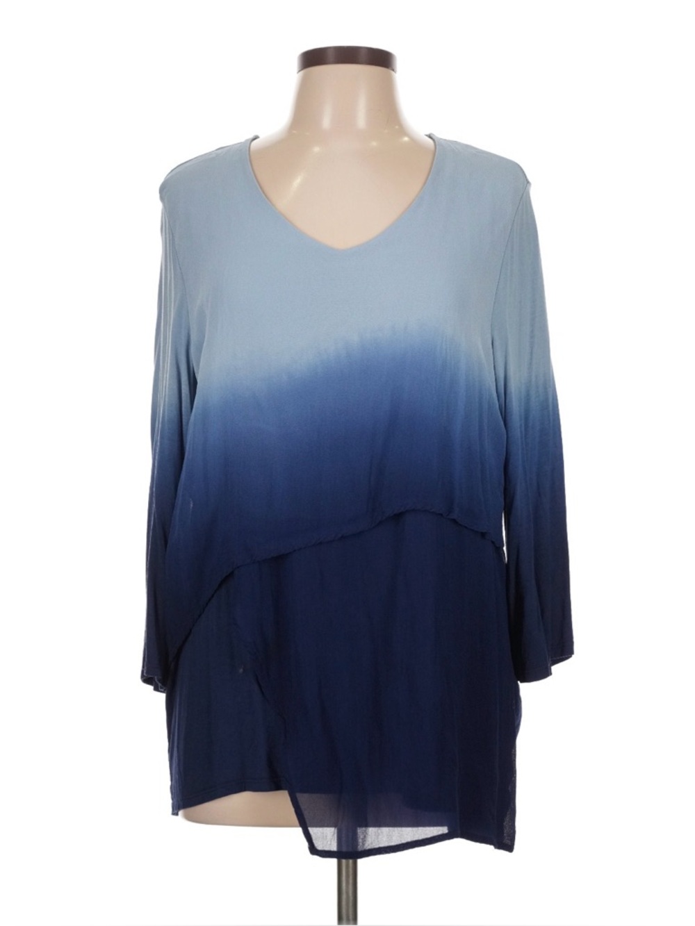❤️ Chico’s Blue Ombré Layered Asymmetrical Top Size L (Chico’s 2)